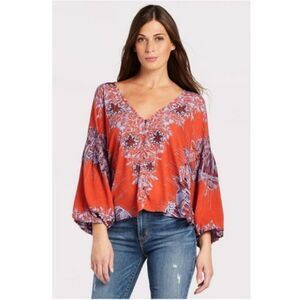 Free People Birds Of A Feather Top Blouse Burnt Orange XS Oversized
